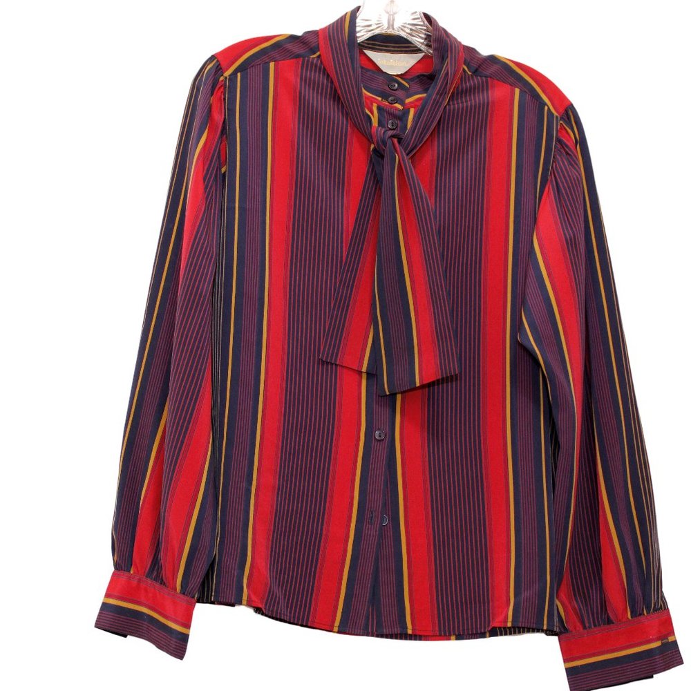 Intution, Size 14, Burgundy, Dark Blue, and Gold striped long-sleeve blo…
